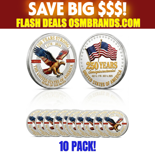 250 Years Strong USA Semiquincentennial Challenge Coin – Liberty & Freedom 1776-2026 (10 Pack)
