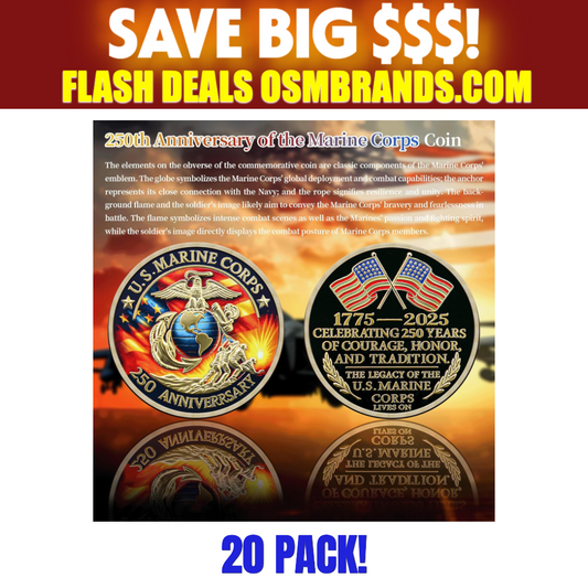 U.S. Marine Corps 250th Anniversary Challenge Coin – 1775-2025 Courage Honor Tradition (20 Pack)