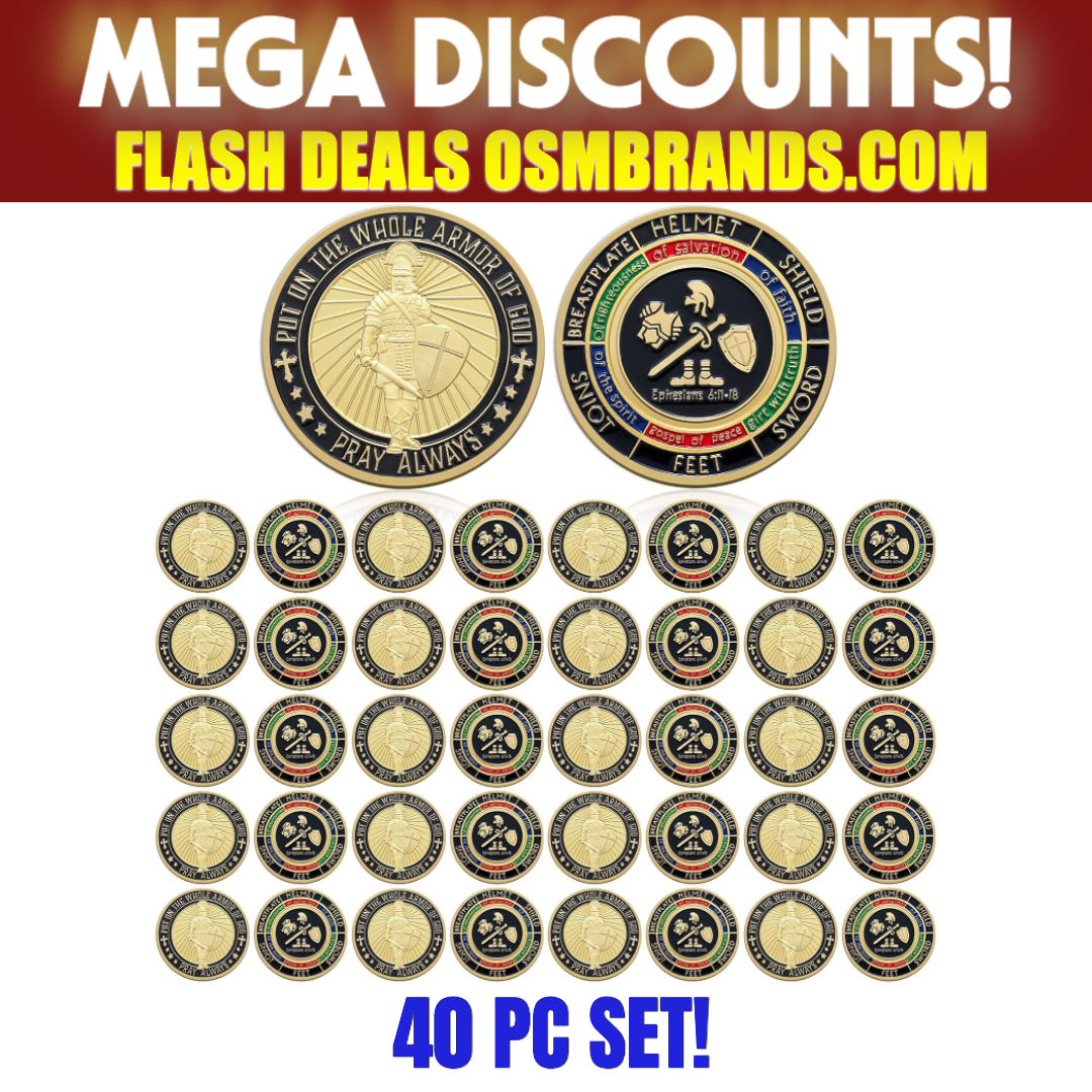 Armor of God Challenge Coin – Ephesians 6:11-18 Classic Gold Edition • Pray Always (40 Pack)