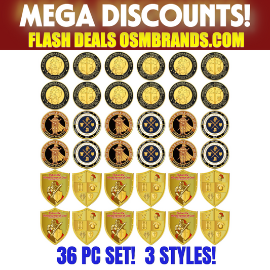 Armor of God Challenge Coin & Shield Token Set – Ephesians 6:13-17 • 3 Styles (36 Pack)