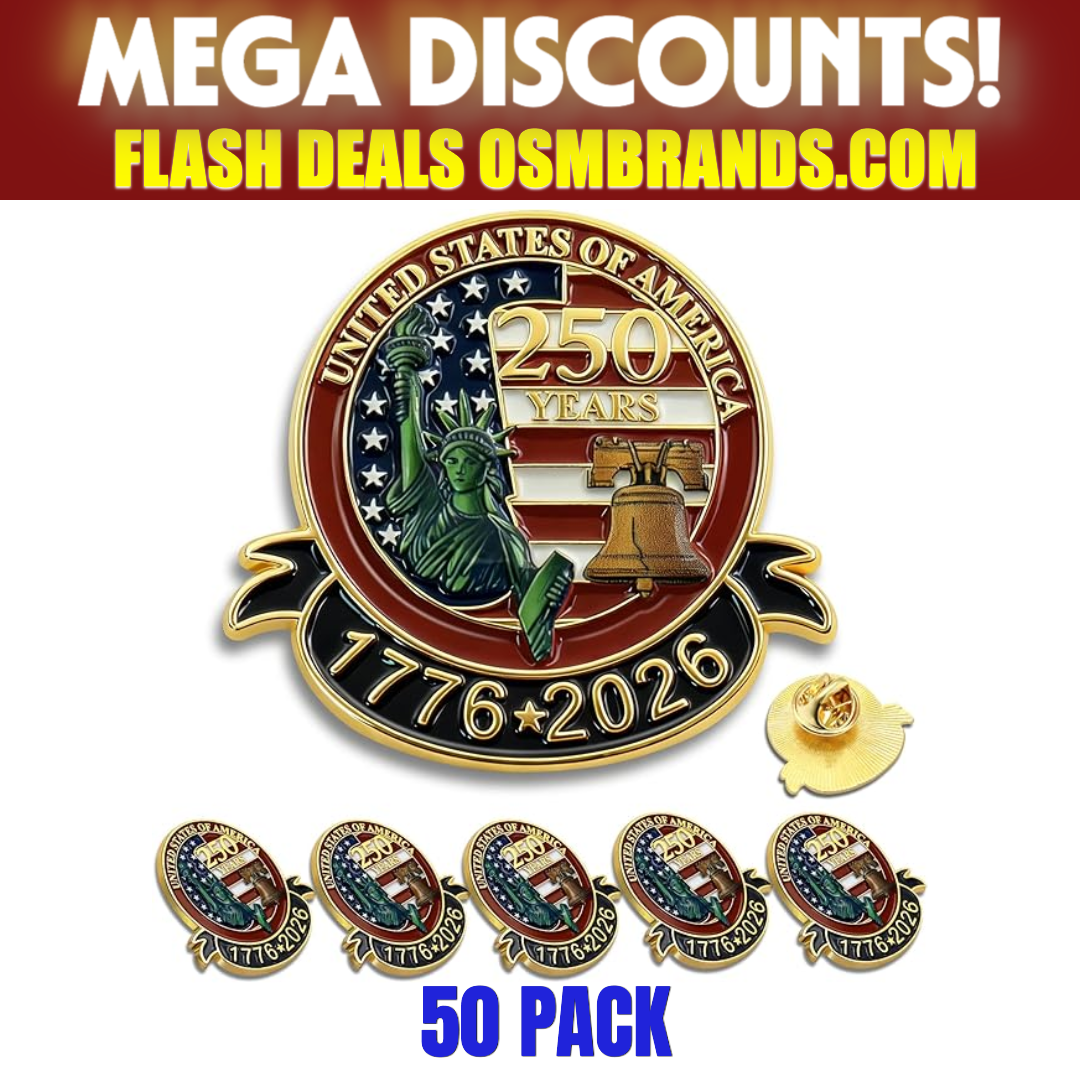USA 250th Anniversary Lapel Pin – United States of America 1776-2026 Enamel Pin (50 Pack)
