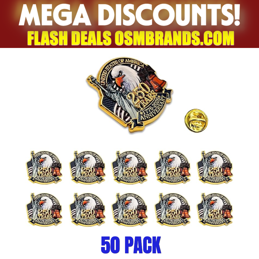 USA 250th Anniversary Bald Eagle Lapel Pin – United States of America 1776-2026 (50 Pack)