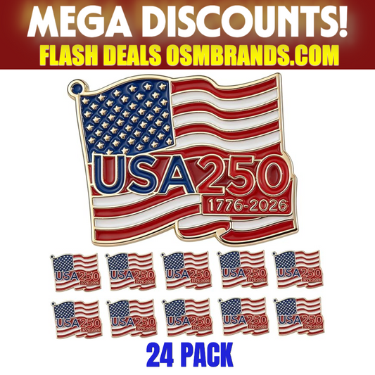 USA 250 Waving Flag Lapel Pin – 1776-2026 Anniversary Enamel Pin (24 or 50 Pack)