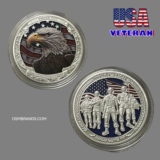 USA Veteran Thank You For Your Service Challenge Coin – Bald Eagle & American Soldiers (50 Pack)