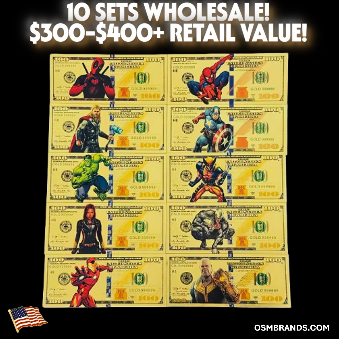 Marvel Avengers 24K Gold Foil Banknote Set – 10 Piece Collectible Currency (10 SETS)