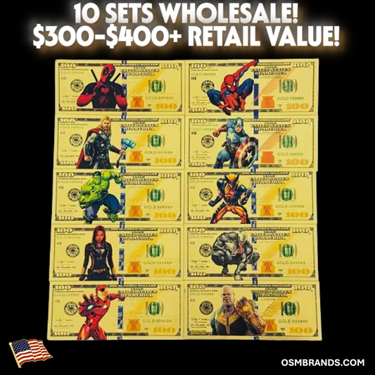 Marvel Avengers 24K Gold Foil Banknote Set – 10 Piece Collectible Currency (10 SETS)