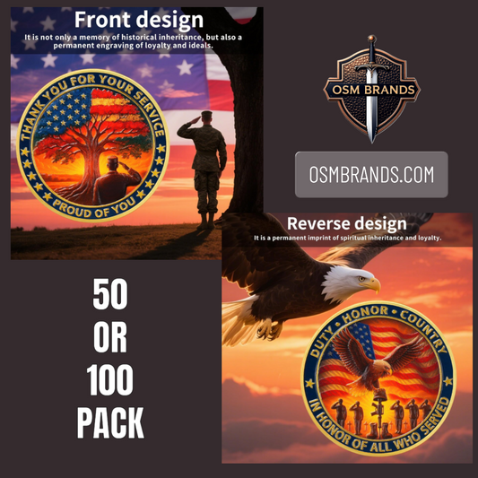 50 0R 100 Thank You For Your Service Veteran Eagle Challenge Coin