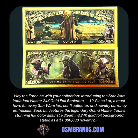 Star Wars Yoda Jedi Master 24K Gold Foil Banknote – 10 Pc Lot | $1,000,000 Collectible Currency