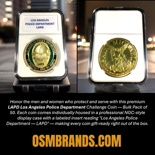 LAPD Los Angeles Police Department Challenge Coin – Bulk Pack of 50 | Saint Michael Reverse | NGC Display Cases