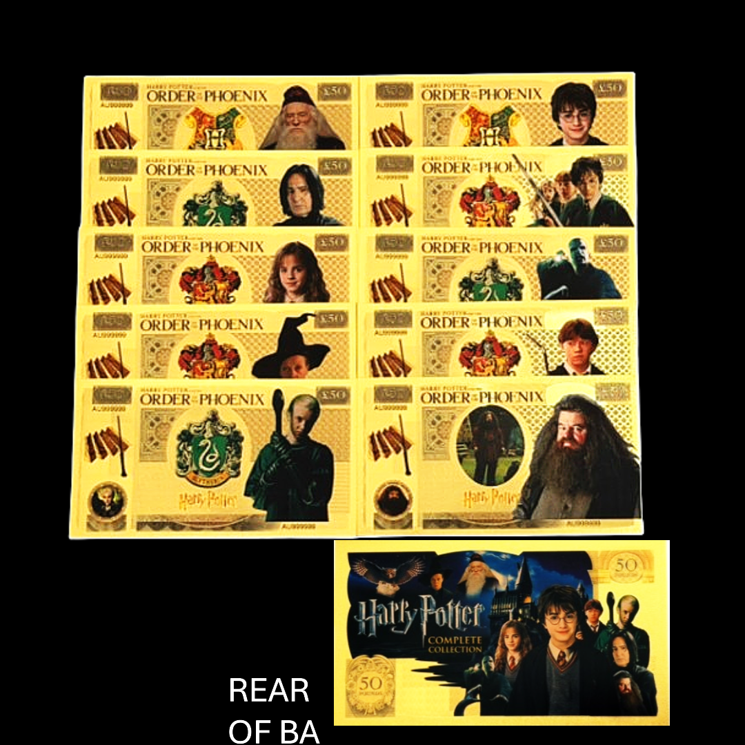 Harry Potter Order of the Phoenix 24K Gold Foil Banknote Set — 10 Pc | Collectible Currency