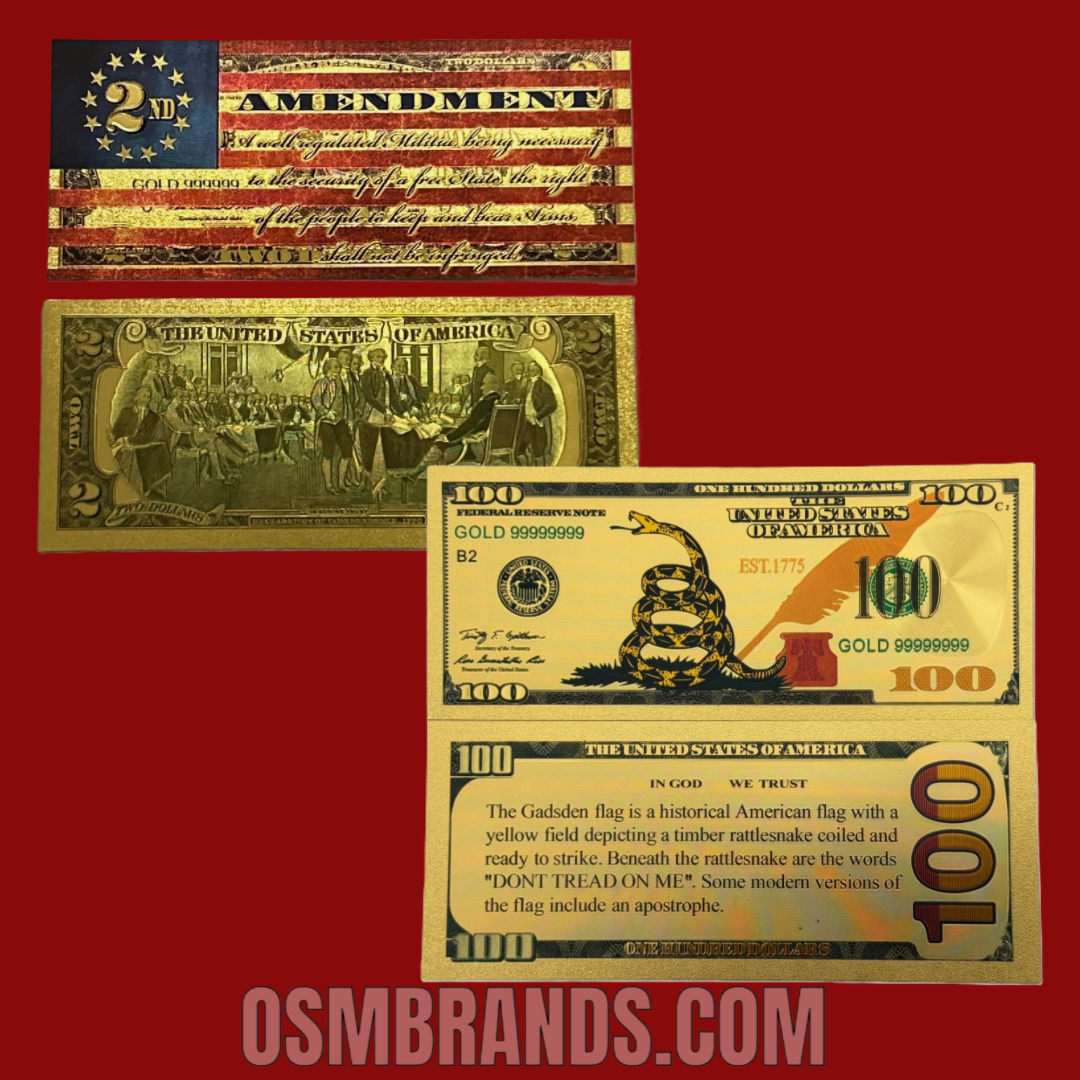 WHOLESALE PACKS OF 2ND AMENDMENT 24K GOLD FOIL BANKNOTES