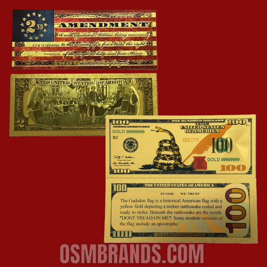 WHOLESALE PACKS OF 2ND AMENDMENT 24K GOLD FOIL BANKNOTES