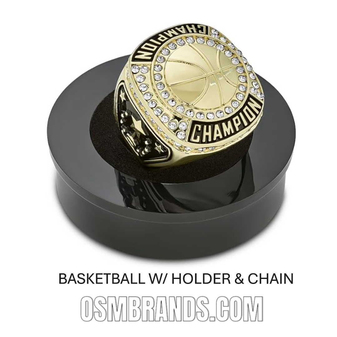 🏀 12 Pack Basketball Championship Rings with Holder & Chain — Youth & Adult Sports