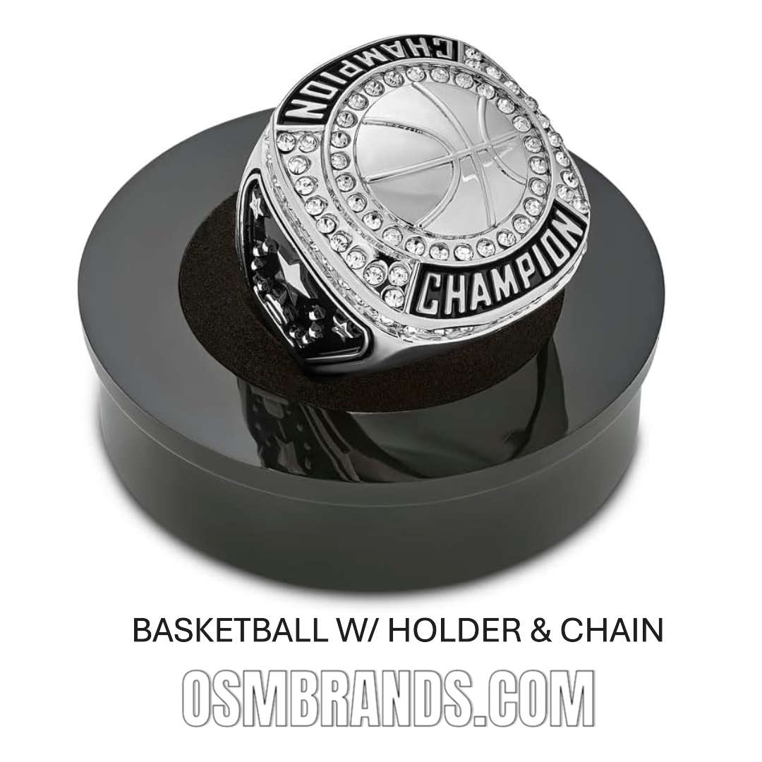 🏀 12 Pack Basketball Championship Rings with Holder & Chain — Silver — Youth & Adult Sports
