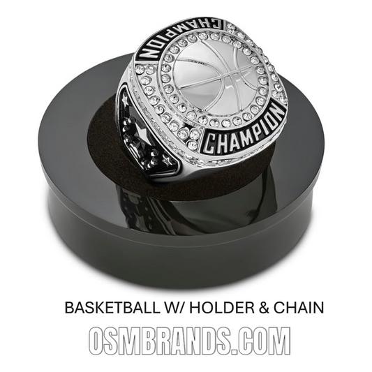 🏀 12 Pack Basketball Championship Rings with Holder & Chain — Silver — Youth & Adult Sports