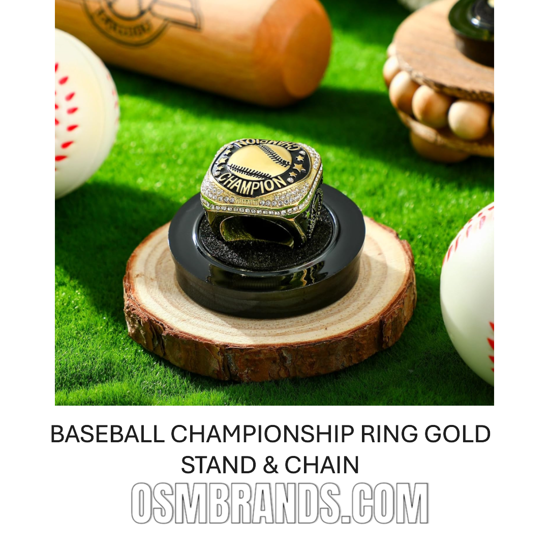 ⚾ 10 Pack Baseball Championship Ring Gold with Stand & Chain — Youth & Adult Sports