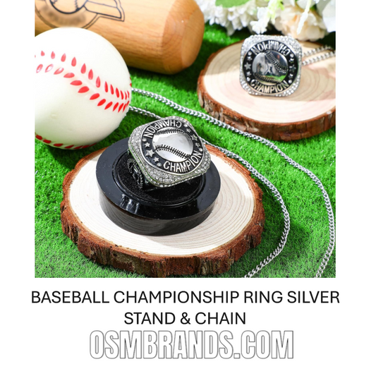 ⚾ 10 Pack Baseball Championship Ring Silver with Stand & Chain — Youth & Adult Sports