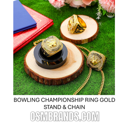 🎳 10 Pack Bowling Championship Ring Gold with Stand & Chain — Youth & Adult Sports