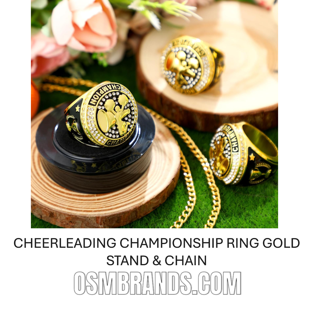 🏆 10 Pack Cheerleading Championship Ring Gold with Stand & Chain — Youth & Adult Sports