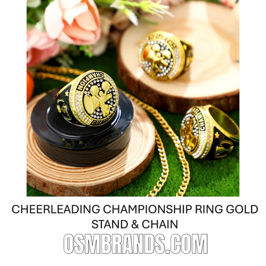 🏆 10 Pack Cheerleading Championship Ring Gold with Stand & Chain — Youth & Adult Sports