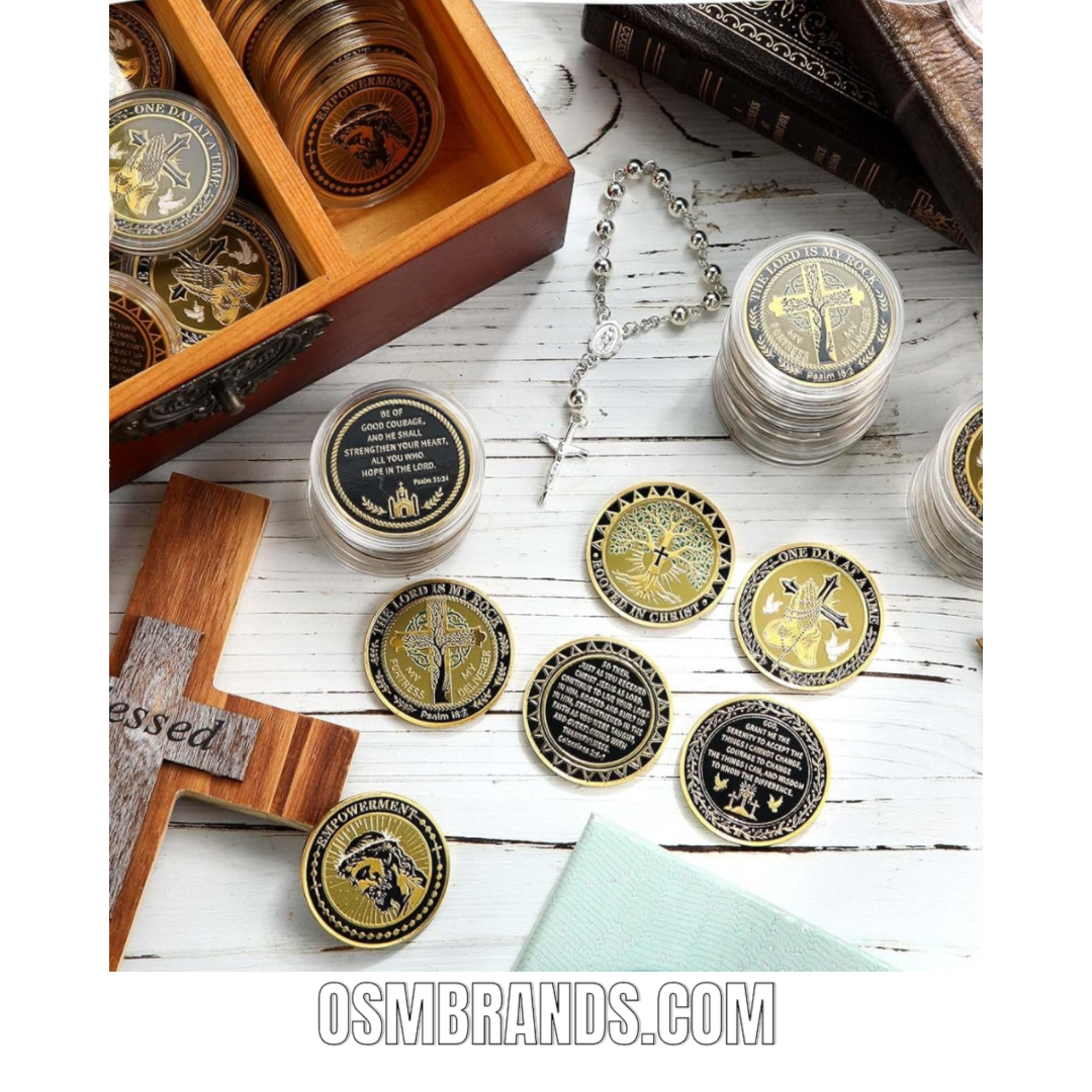 60 Pcs Christian Challenge Coins – 4 Designs, 15 Each | Double Sided