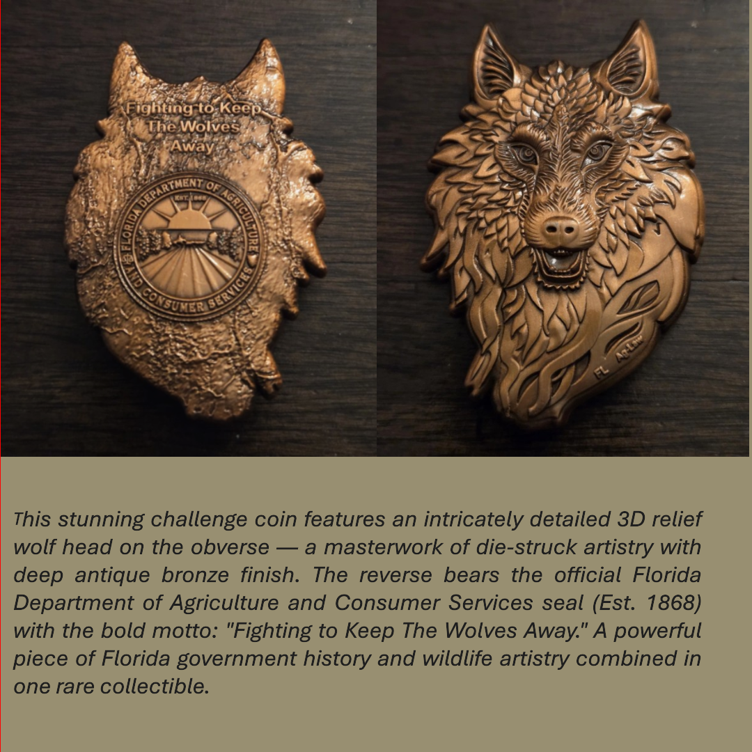 Florida Department of Agriculture & Consumer Services Challenge Coin – Rare Wolf Design
