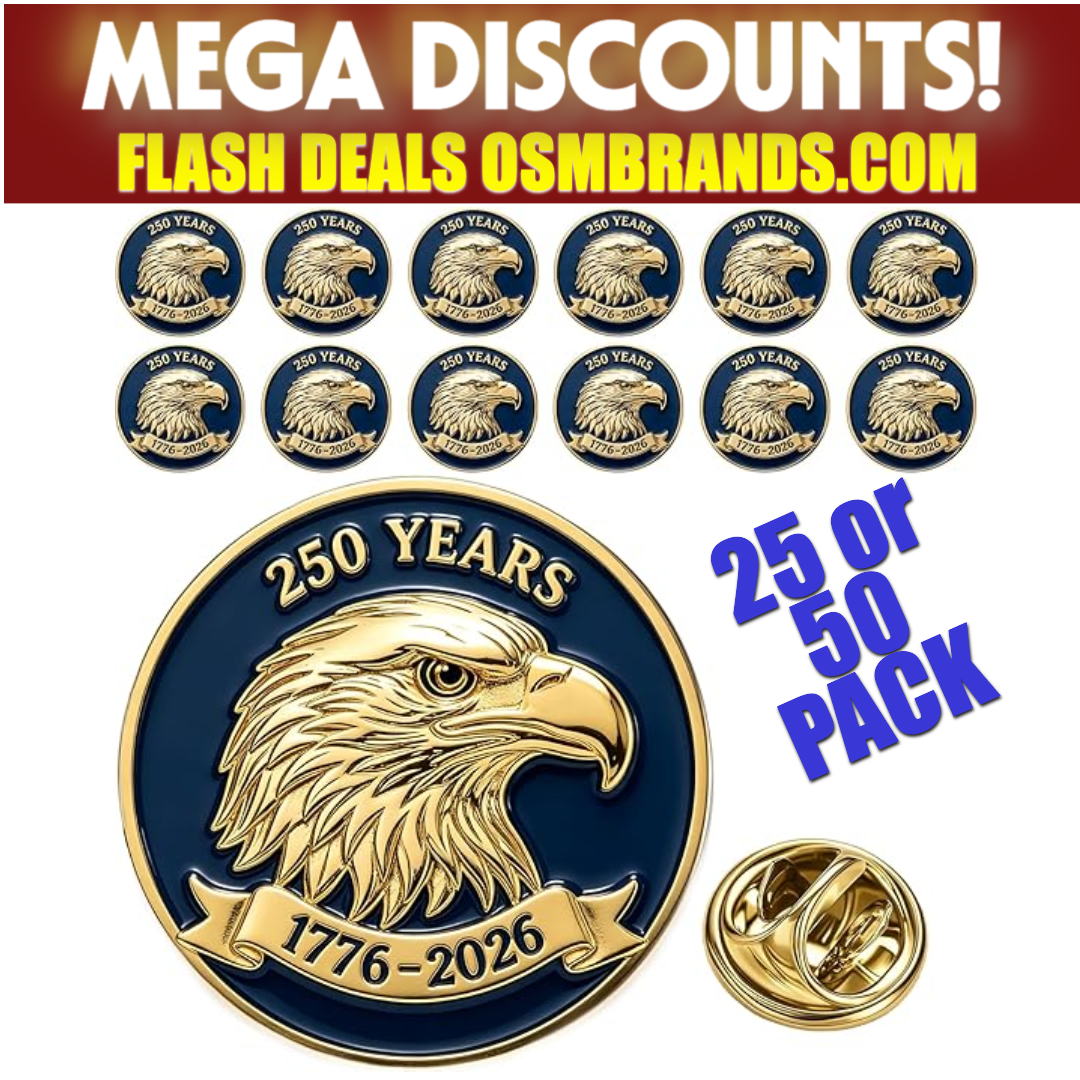 250 Years Bald Eagle Lapel Pin – 1776-2026 USA Anniversary Pin | 25 or 50 Pack