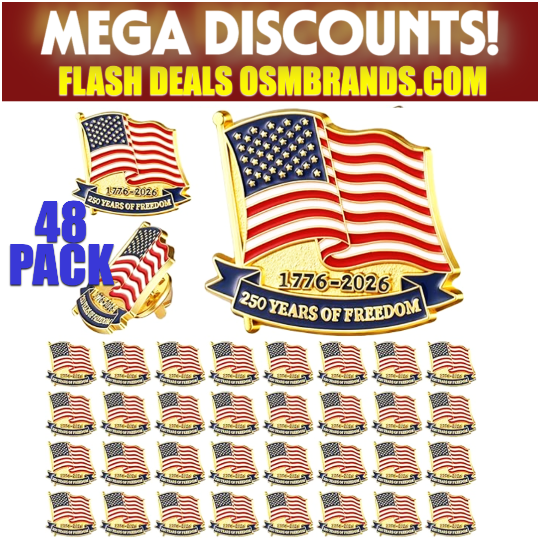 250 Years of Freedom American Flag Lapel Pin – 1776-2026 | 48 Pack