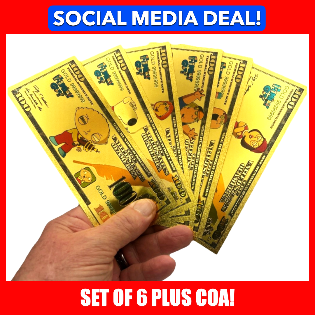 Family Guy Gold Foil Banknote Set – 6 Characters with Certificate-💥SOCIAL MEDIA DEALS!