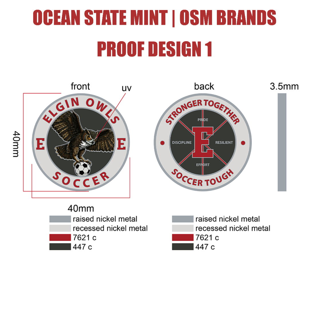 CUSTOM COIN FOR ELGIN OWLS SOCCER