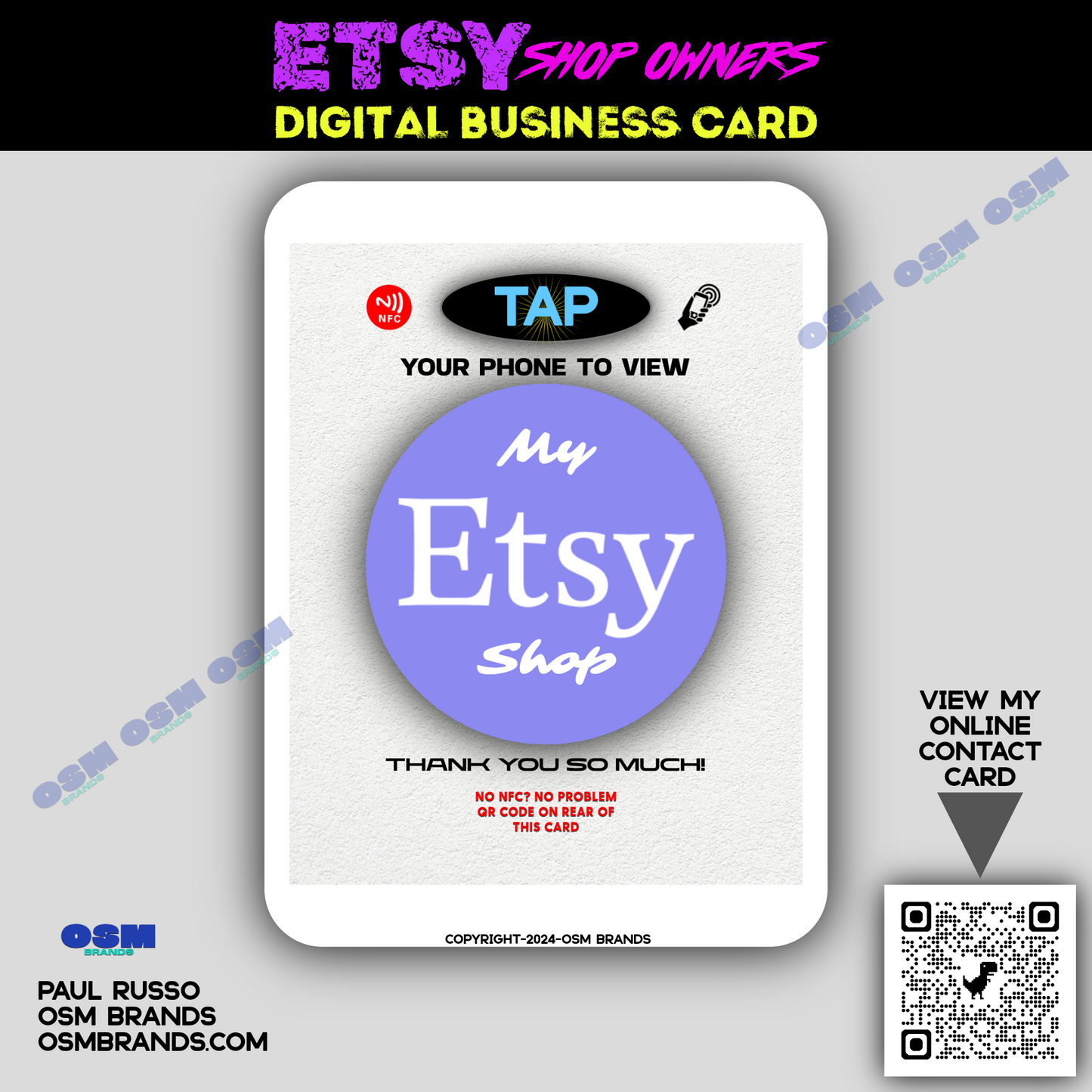 ETSY Seller-Store Owner Tap to View NFC to Your ETSY Shop Business Card