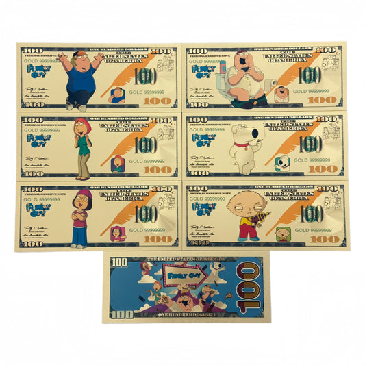 Family Guy 6 PC 24K Gold Foil Banknote Set – Collectible $100 Bills