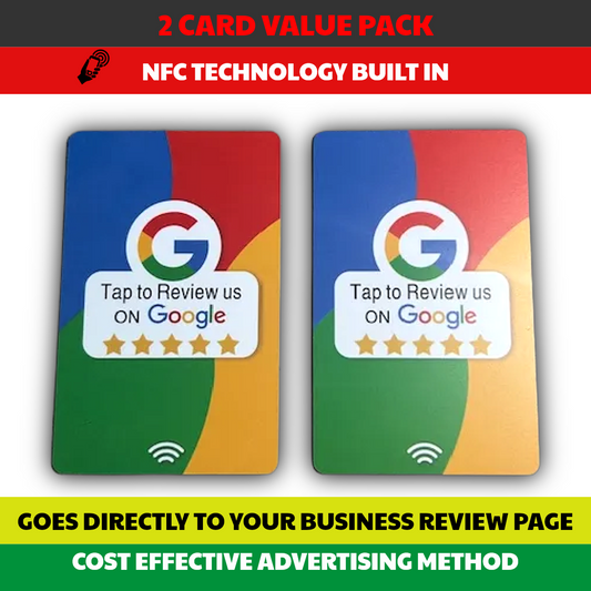 2 Pack Get More Google Reviews NFC Tap & Go Cards Colored