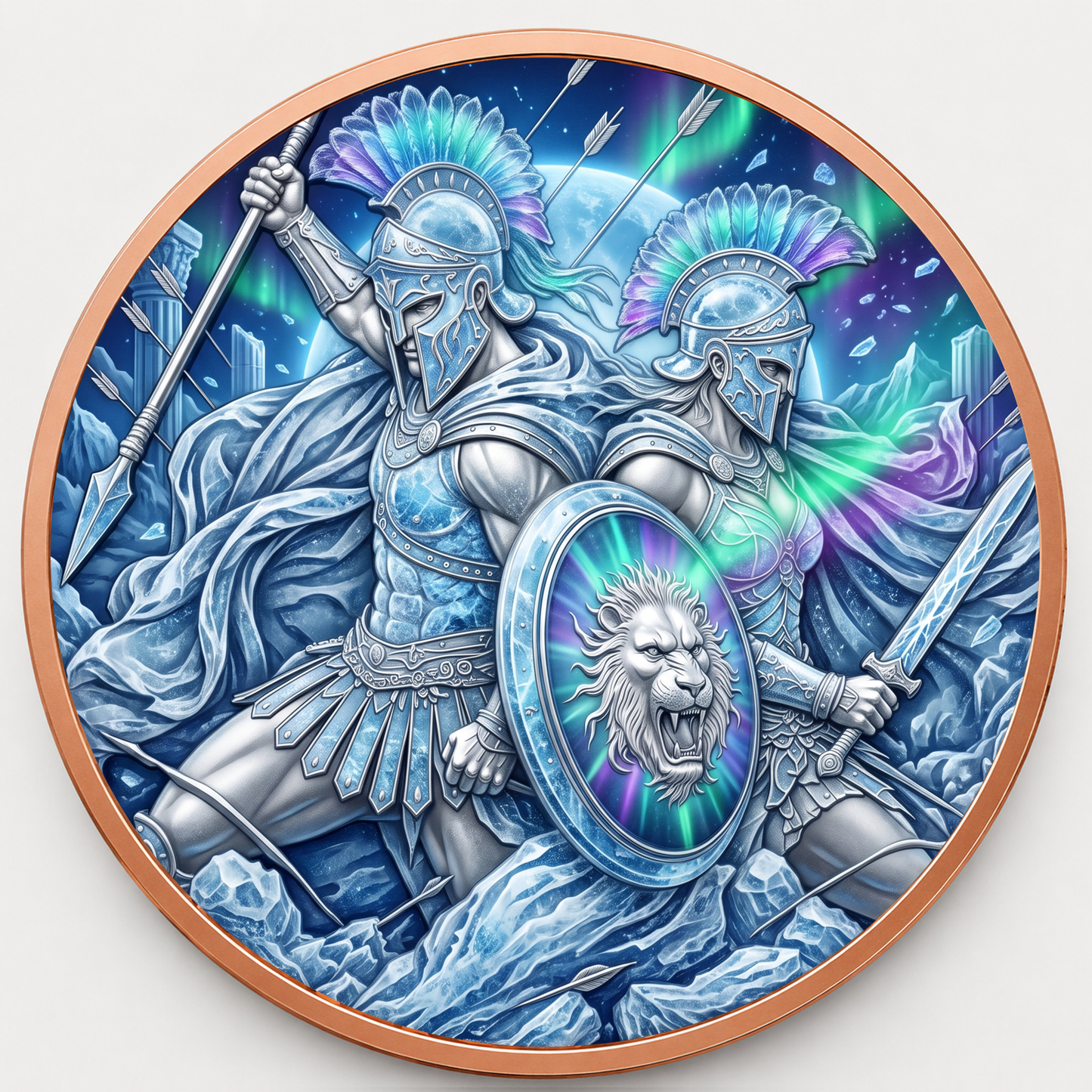 Spartan Warriors Greek Mythology Series – 1 oz .999 Fine Copper Round 40mm – Roll of 20 – Choose Your UV Color Design