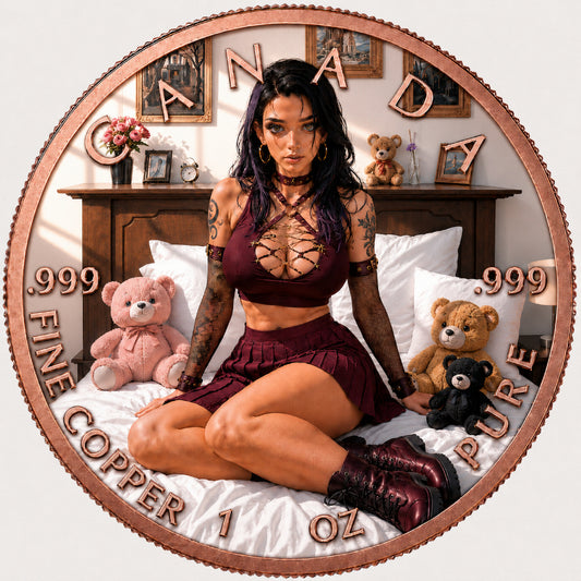 Canada Maple Leaf 1 oz .999 Fine Copper Round – Gothic Teddy Bear Art Edition (Tube of 20)