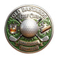 Old Bastards Golf Club Drink Laugh & Shoot Again Challenge Coin reverse closeup – golf ball crossed clubs whiskey glass cigar green enamel scrollwork antique silver