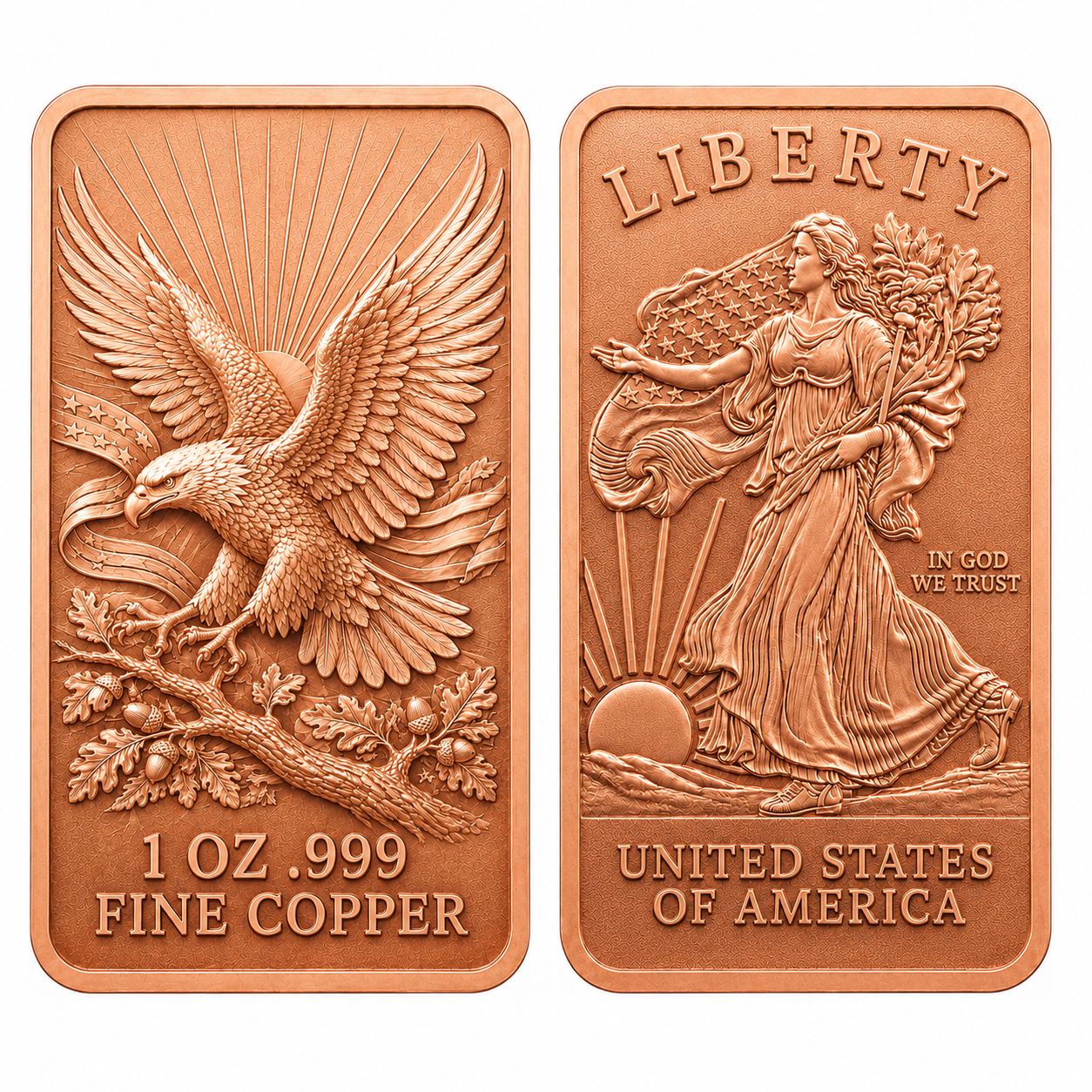 American Eagle & Walking Liberty 1 oz .999 Fine Copper Bar (Pack of 10)