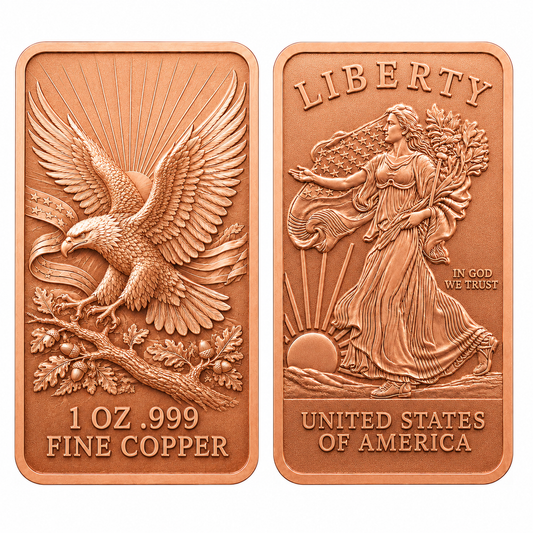 American Eagle & Walking Liberty 1 oz .999 Fine Copper Bar (Pack of 10)