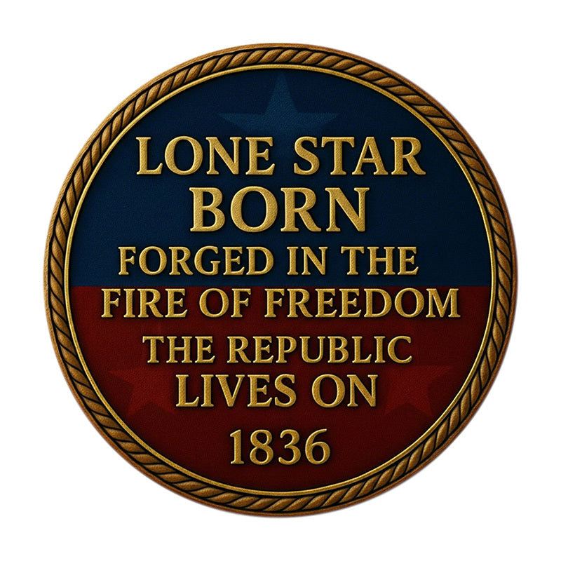 Republic of Texas Challenge Coin obverse – Lone Star Born Forged in the Fire of Freedom The Republic Lives On 1836 Texas flag enamel