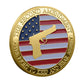 Second Amendment The Right to Keep and Bear Arms Challenge Coin obverse – gold-tone American flag enamel with pistol silhouette