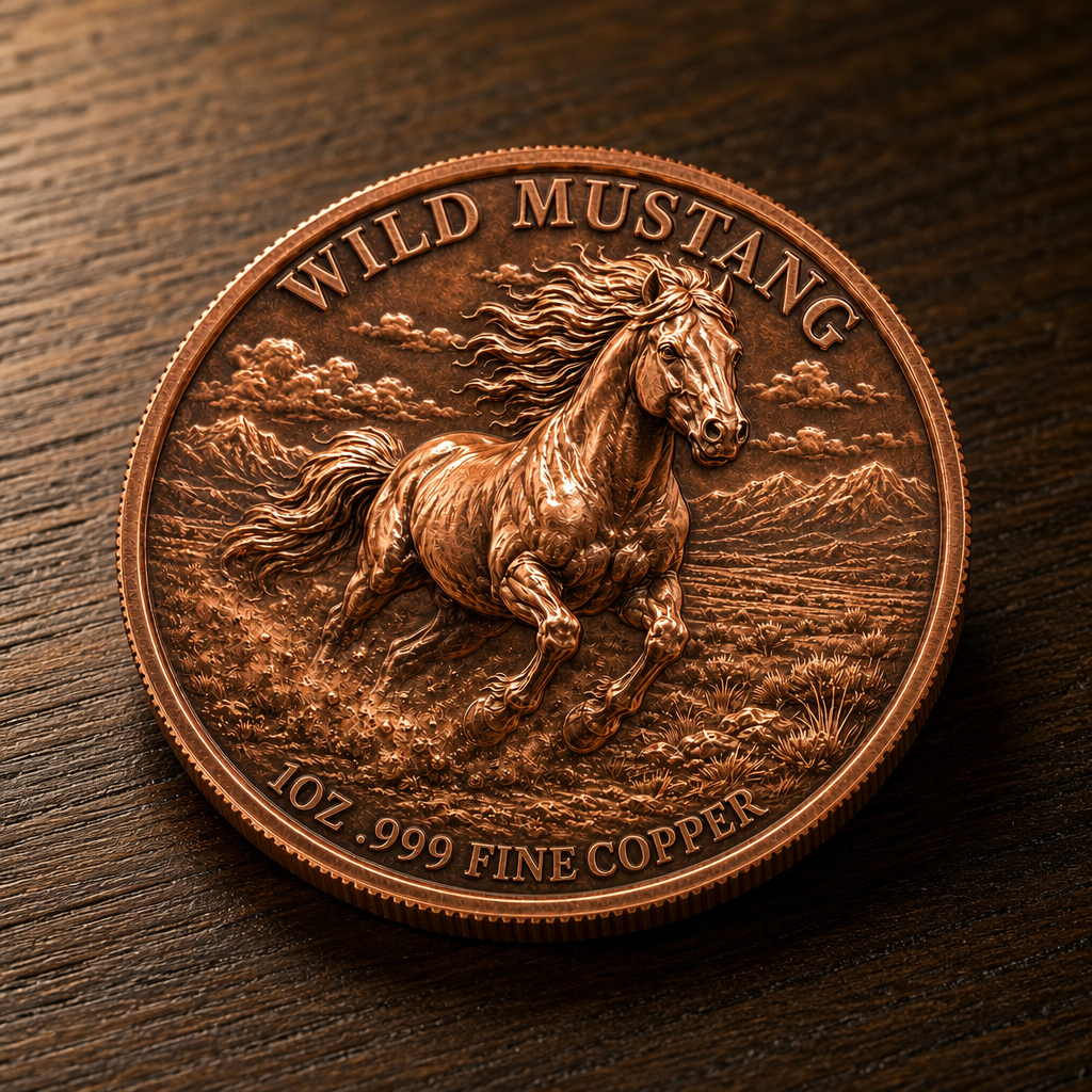 50-Pack Wild Mustang 1 oz .999 Fine Copper Rounds