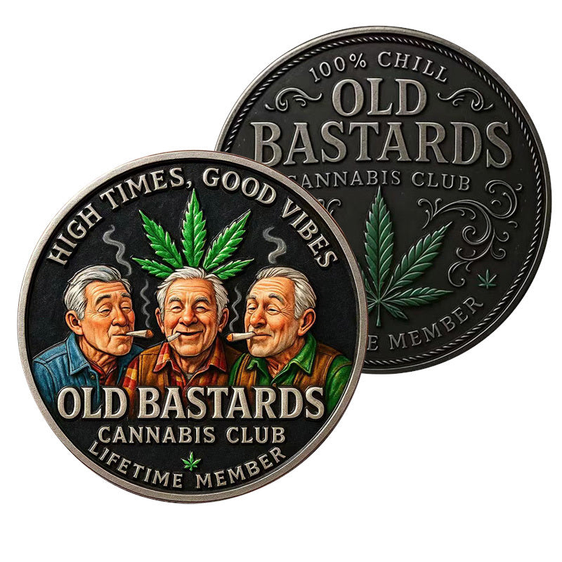 50 PCS Wholesale Lot - Old Bastards Cannabis Club Novelty Challenge Coin 40mm Antique Silver Colorized
