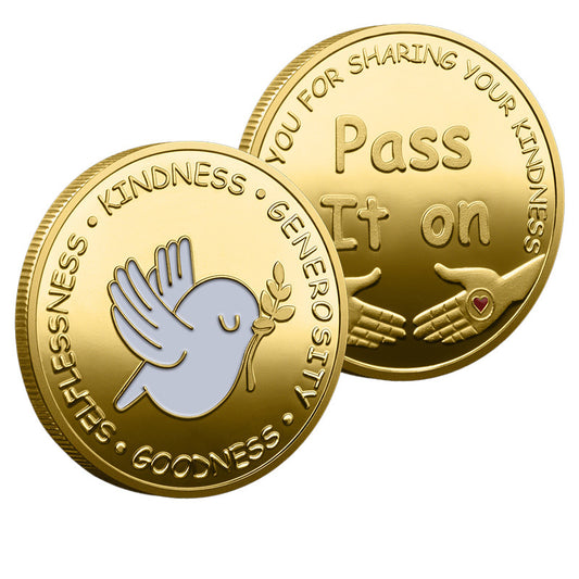 50 PCS Wholesale Lot - "Pass It On" Kindness Challenge Coin 40mm Gold Plated Peace Dove