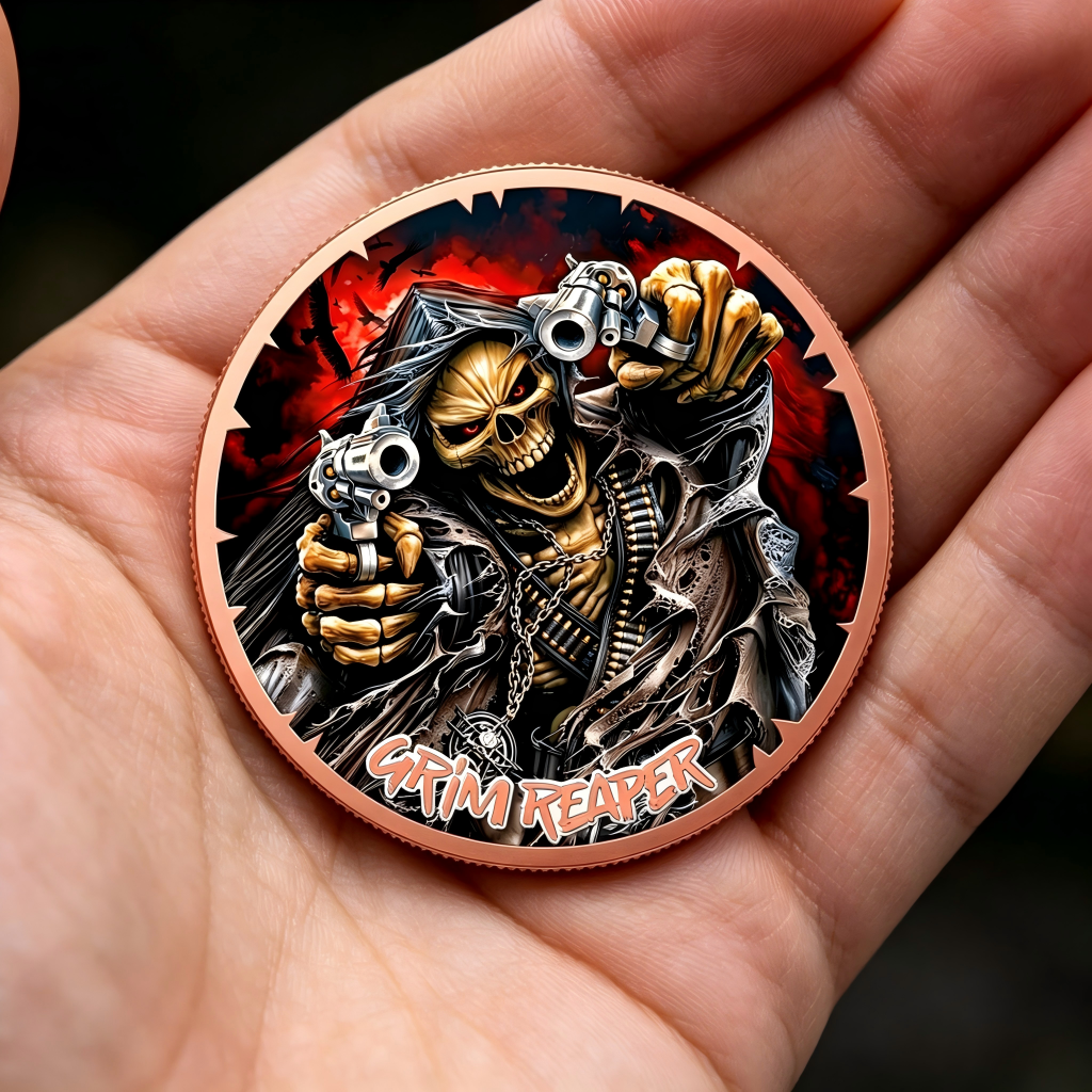 1 Troy Oz. .999 Copper Grim Reaper Challenge Coin Set – 3 Designs | 40mm | Mix & Match (Minimum 12 Pcs)
