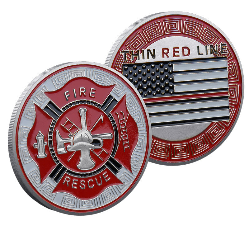 50 PCS Wholesale Lot - Thin Red Line Fire Rescue Challenge Coin Firefighter Maltese Cross - Gold or Silver Tone