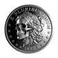 Skull Liberty E Pluribus Unum Novelty Coin 1897 – Obverse skull Lady Liberty with flowing hair antique silver