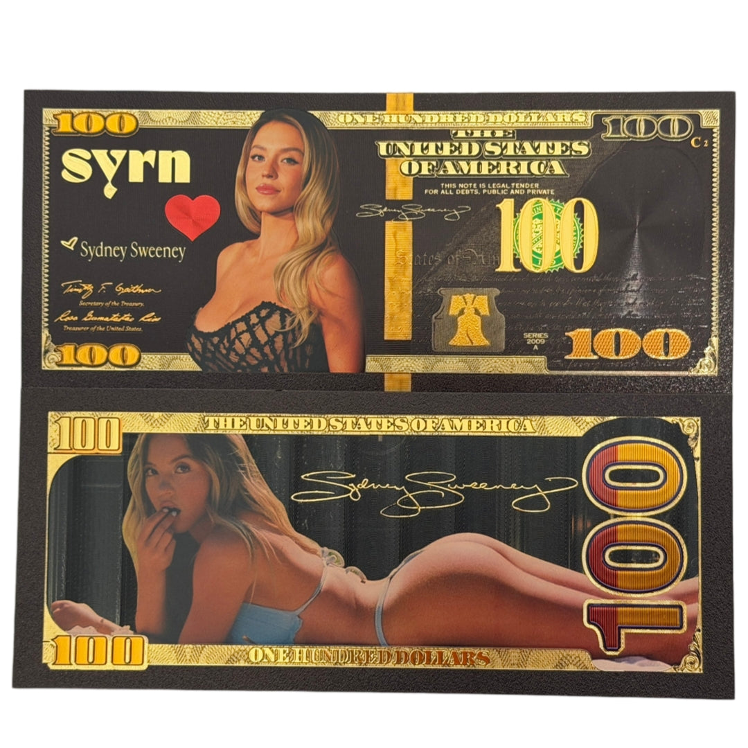 WHOLESALE ONLY-50 PCS SYDNEY SWEENEY BANKNOTES-BLACK & GOLD
