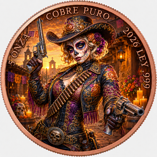 Mexican Libertad 5 oz .999 Fine Copper Round – Day of the Dead Gunslinger Art Edition (PACK of 20)