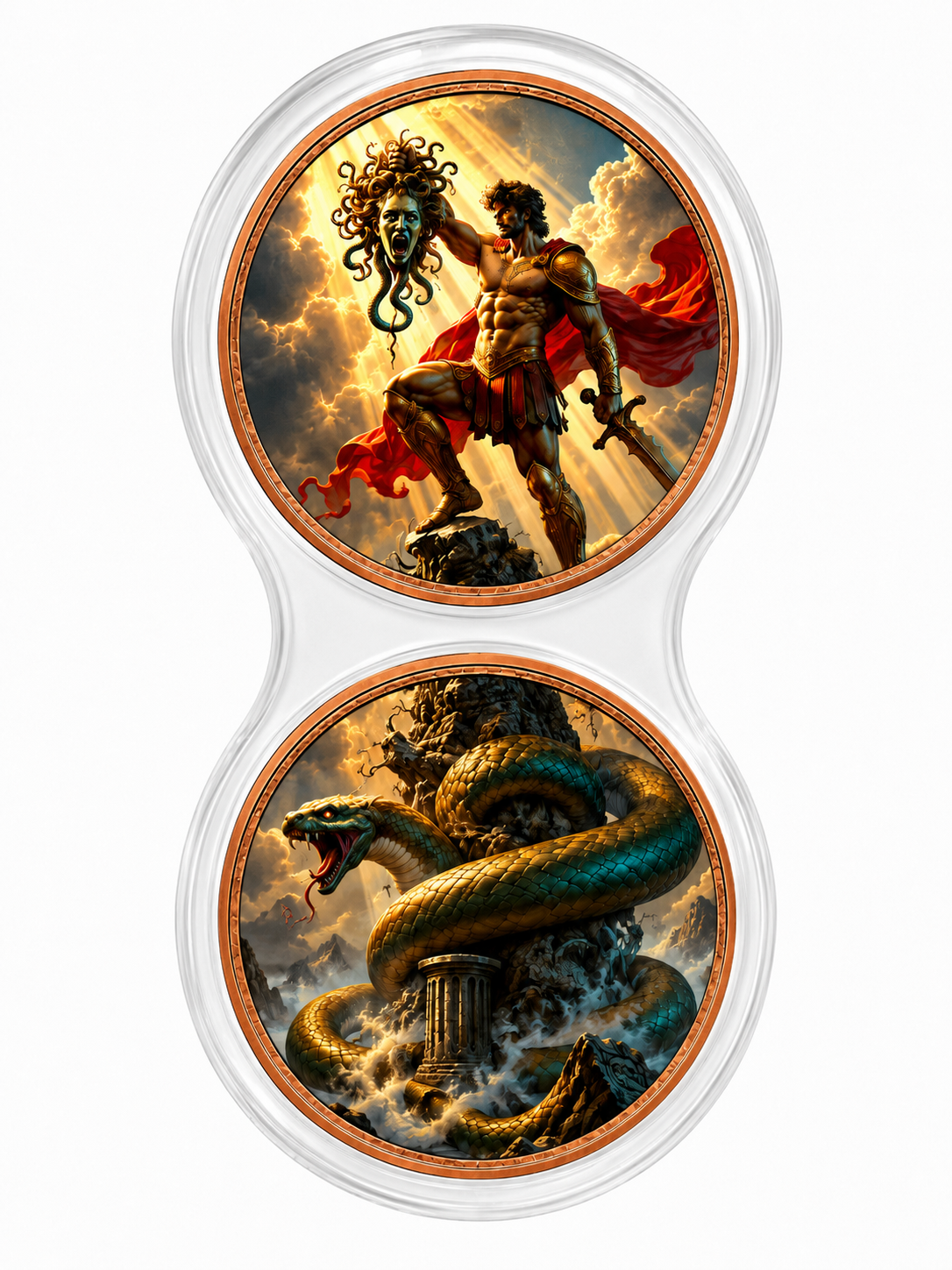 Perseus & the Serpent Dual 1 oz Pure Copper Coin Set – Greek Mythology Edition (10 Sets Minimum)