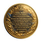 Hail Mary Full of Grace The Lord Is With Thee Amen Challenge Coin reverse – full prayer text crowned M monogram dramatic gold cloudscape antique gold finish reeded rim